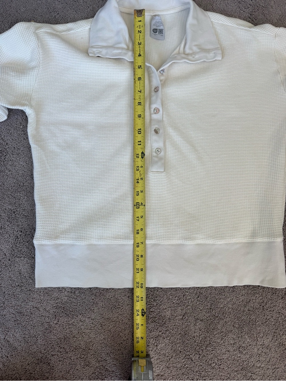 NEGATIVE Waffle Knit Pullover Button Up Collar Cream Medium Cotton Long Sleeve - Picture 6 of 7